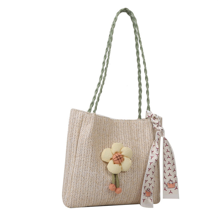 Wholesale Small woven commuting tote bag, large capacity vacation single shoulder grass woven bag