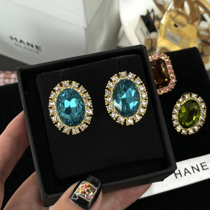 Wholesale Light luxury high-end earrings with a niche design and colorful rhinestone silver needle earrings