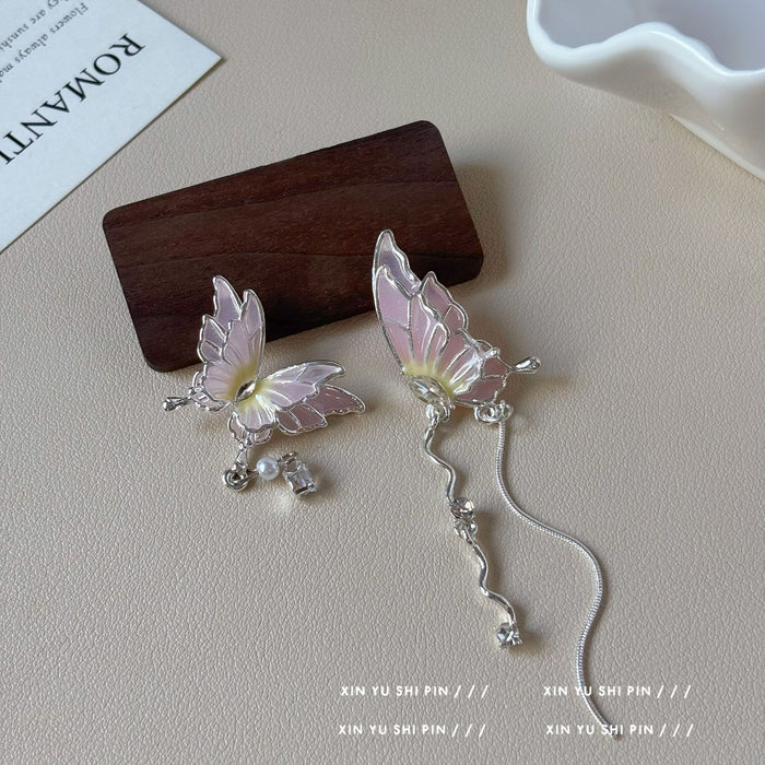 Wholesale Sweet asymmetrical butterfly tassel earrings, flower butterfly earrings, earrings, earrings