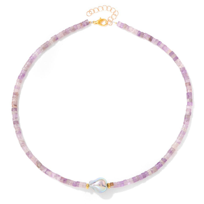 Wholesale Irregular shaped pearl necklace with stone and wheel shaped beads a clavicle chain