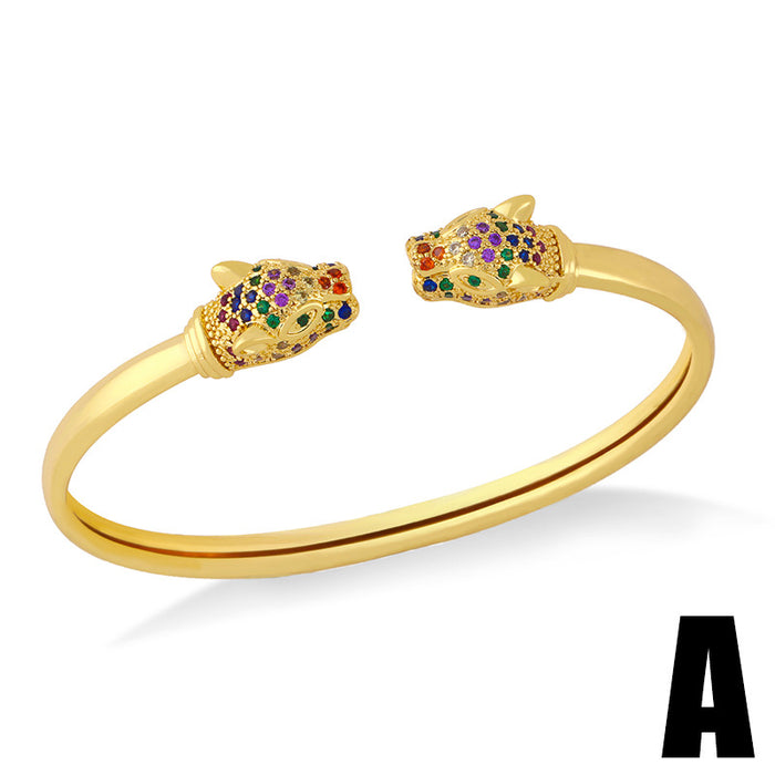Wholesale Color Zircon Nail Bracelet Female Animal Snake Leopard Head Opening Bracelet