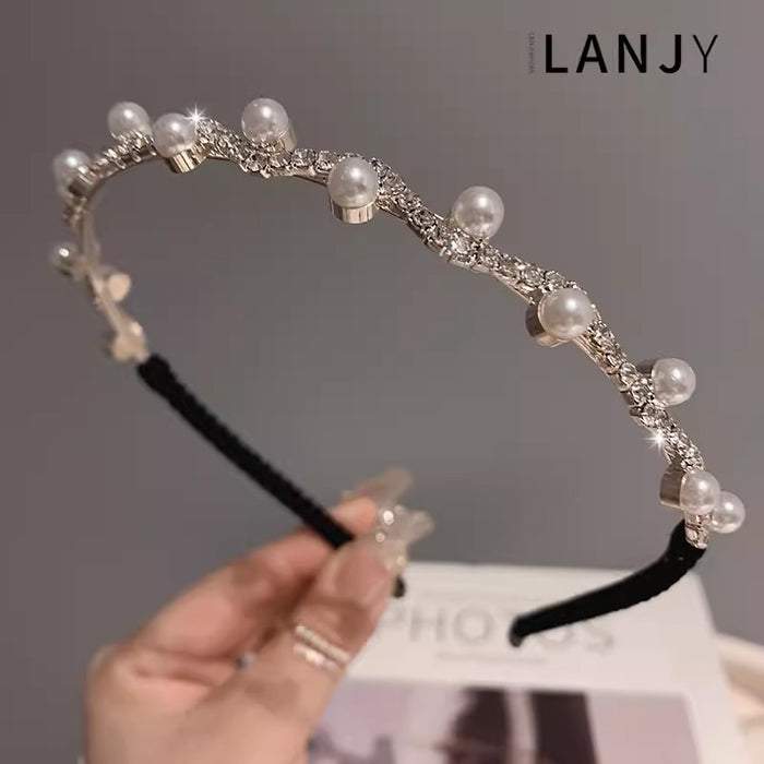 Wholesale Pearl Rhinestone thin edge headband temperament out face wash hairpin