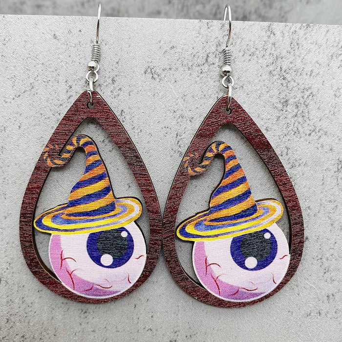 Wholesale   earrings horror ghost witch medicine jar printed wooden earrings holiday jewelry