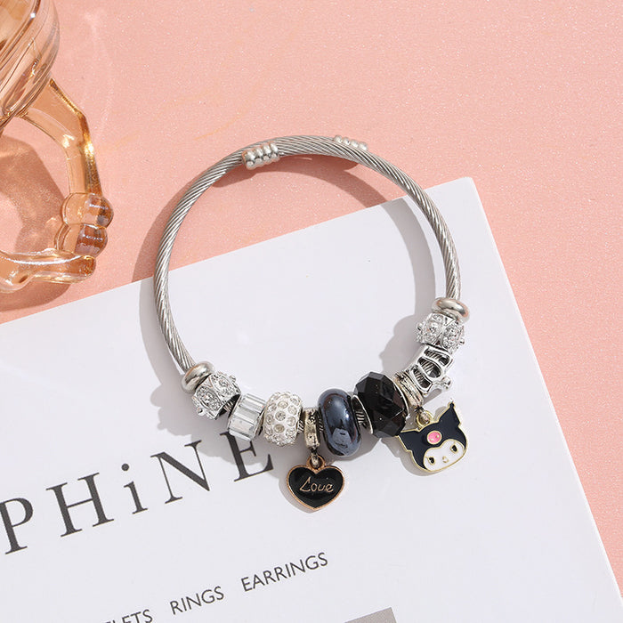 Wholesale Stainless Steel Heart Bracelet DIY Pendant Beaded Crystal Bracelet