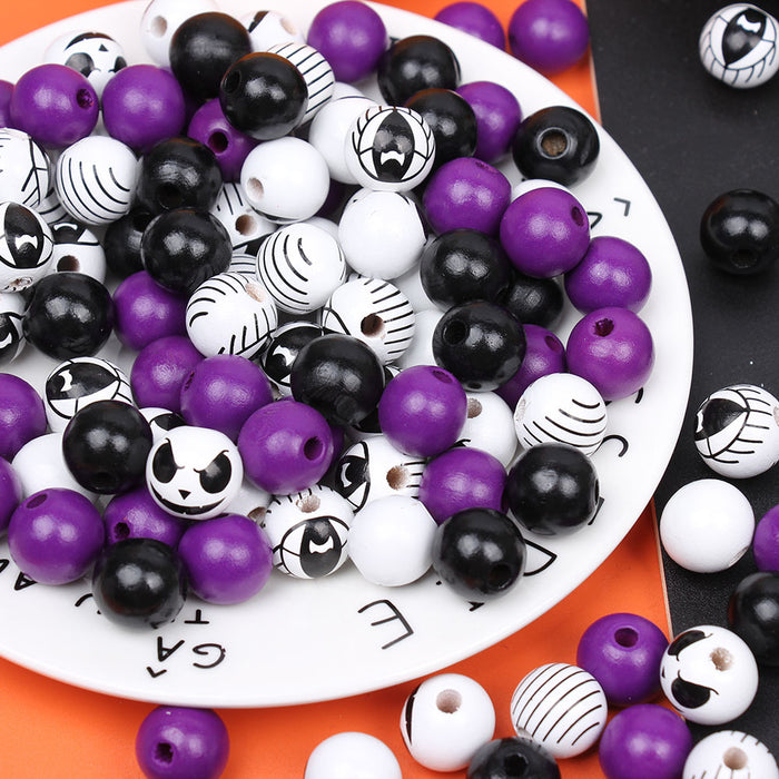 Wholesale 50PCS Halloween Colorful Witch Pumpkin Ghost Face Wooden Beads JDC-BDS-TianYue017