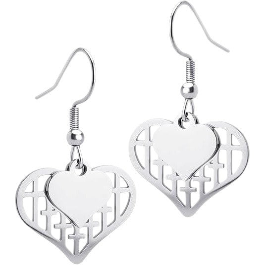 Wholesale Double matching heart-shaped stainless steel earrings pendant earrings, new style