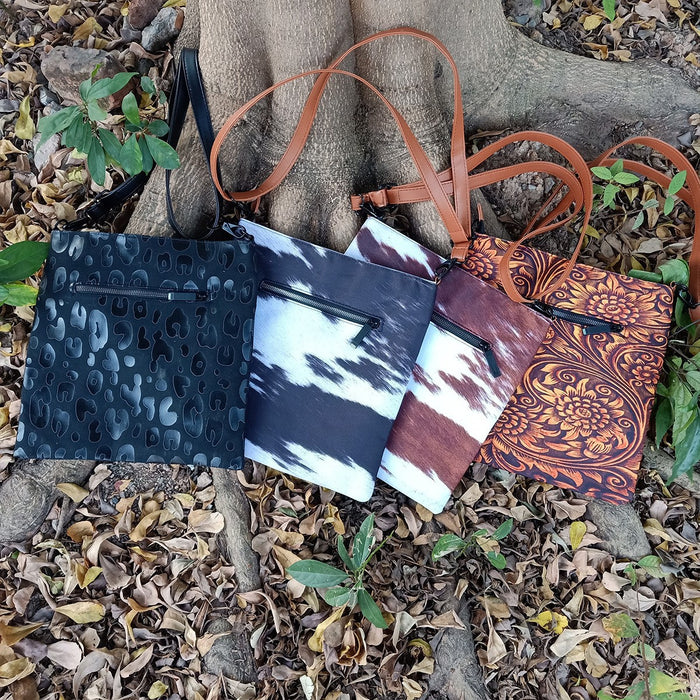 Wholesale Plaid Black Leopard Print Cow Pattern Sunflower Zipper Vertical Crossbody Bag Women' s Shoulder Bag