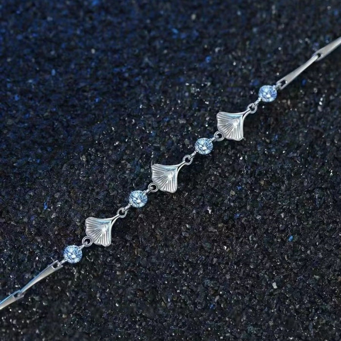 Wholesale Ginkgo leaf and sky blue diamond bracelet