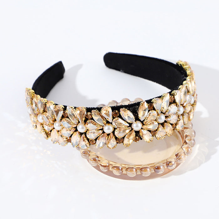 Wholesale Baroque New Half-Flower Novel Stained Glass Diamond Headband Retro Headwear Women' s Full Diamond Exquisite Simple Hair Accessories