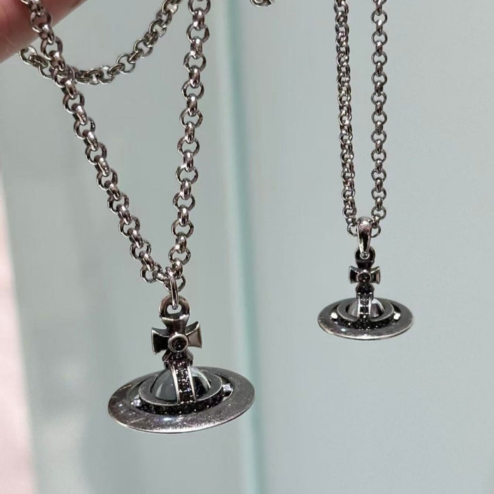 Wholesale Gray Orb Planet Necklace for Women Saturn Pendant Sweater Chain