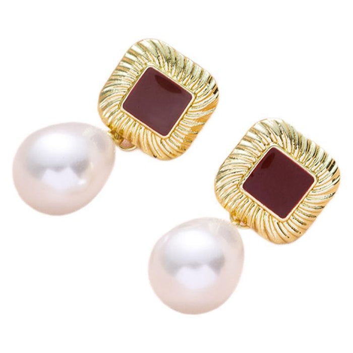 Wholesale Geometric pearl earrings temperament hollow round teardrop-shaped pearl earrings