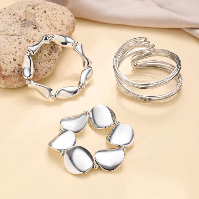 Wholesale geometric intertwined lines open bangle punk style beaded bracelet set