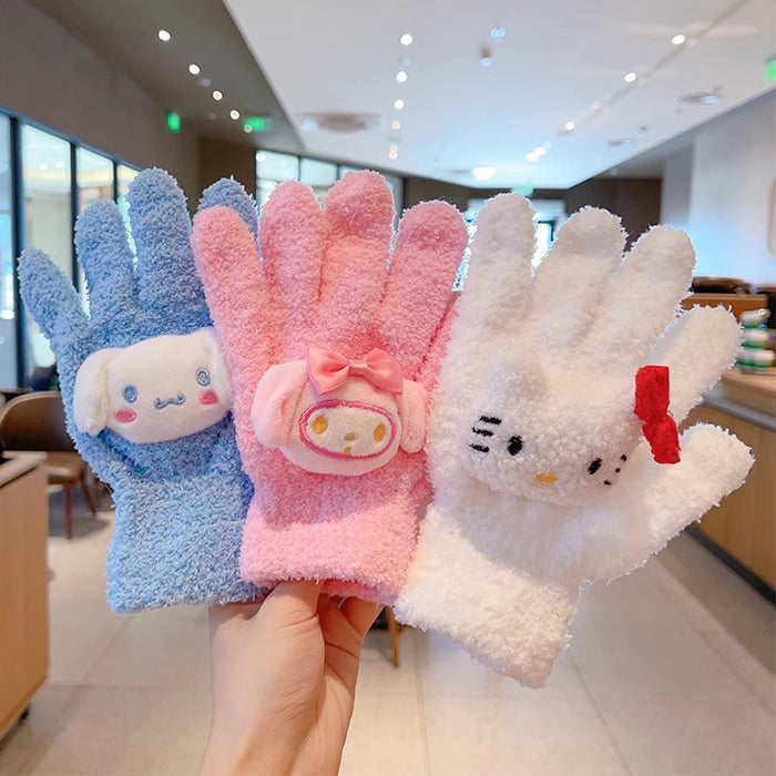 Wholesale Cat gloves coral fleece girls knitted plush five-finger cycling gloves