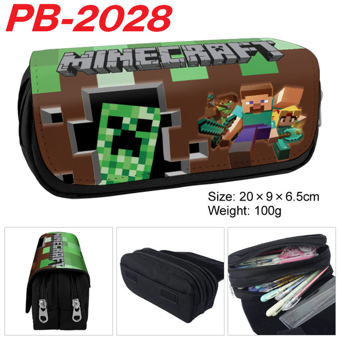 Wholesale Cartoon Game Themed Canvas Pencil Case Double Layer Zipper Large Capacity Student Stationery