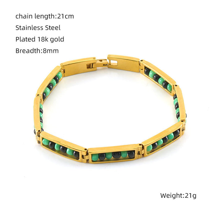 Wholesale 18K gold titanium steel bracelet with colored beads