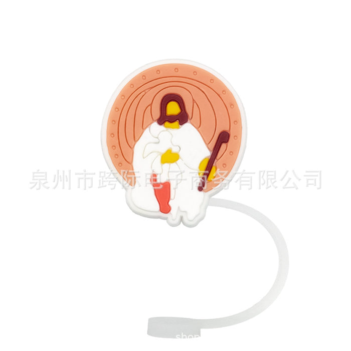 Wholesale Series Cartoon Straw Cover Straw Cap Silicone Dust Stopper Cute Anime Straw Decoration Cross border