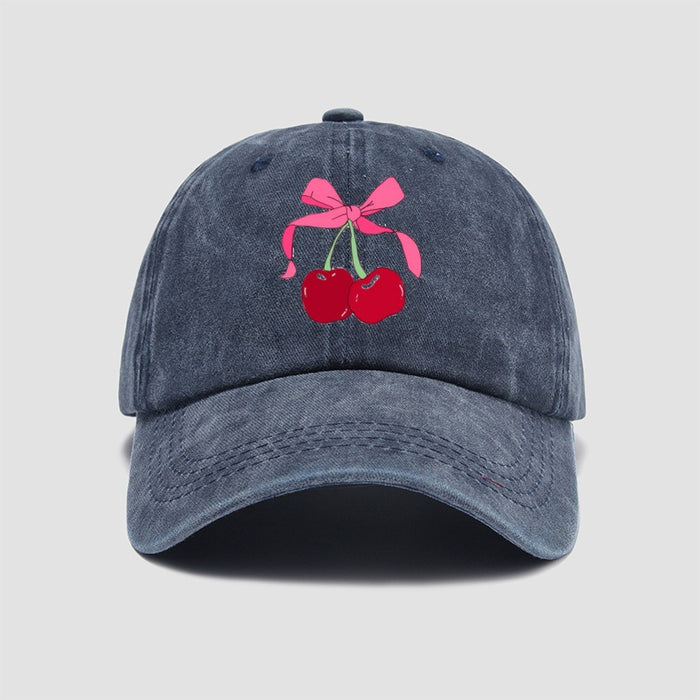 Wholesale Cherry bow baseball cap embroidered retro washed duckbill cap versatile new hat