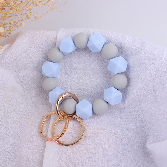 Wholesale Solid Color Octagonal Silicone Beaded Wristlet Keychain JDC-KC-GuangTian018