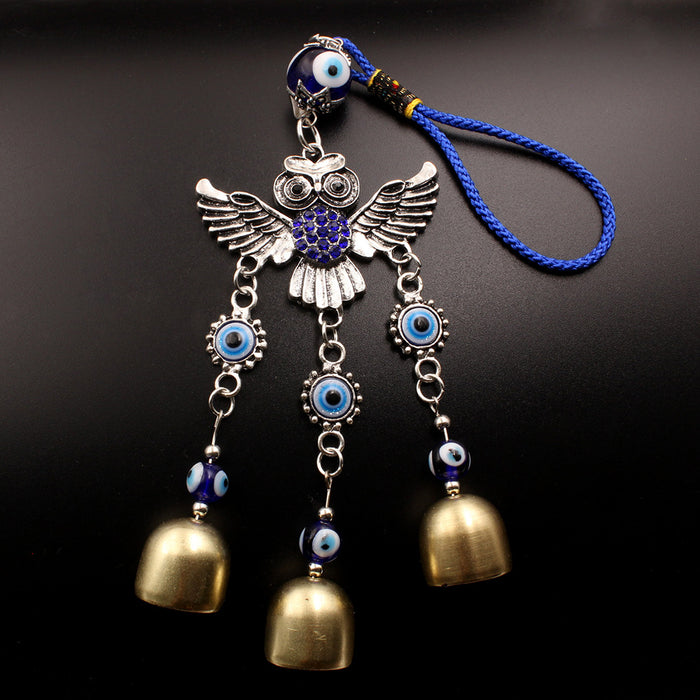 Wholesale Alloy Flying Owl Blue Diamond Copper Bell Eye Car Pendant