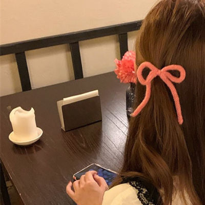 Wholesale  plush candy color  colorful wool hairpin bow knitted bangs clip hair accessories hairpin