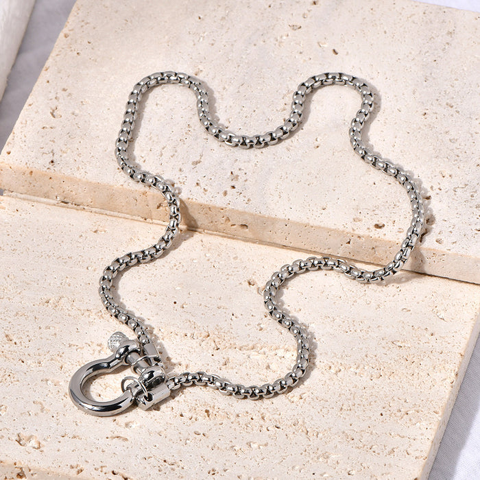 Wholesale  stainless steel box chain female male hypoallergenic mountaineering buckle necklace
