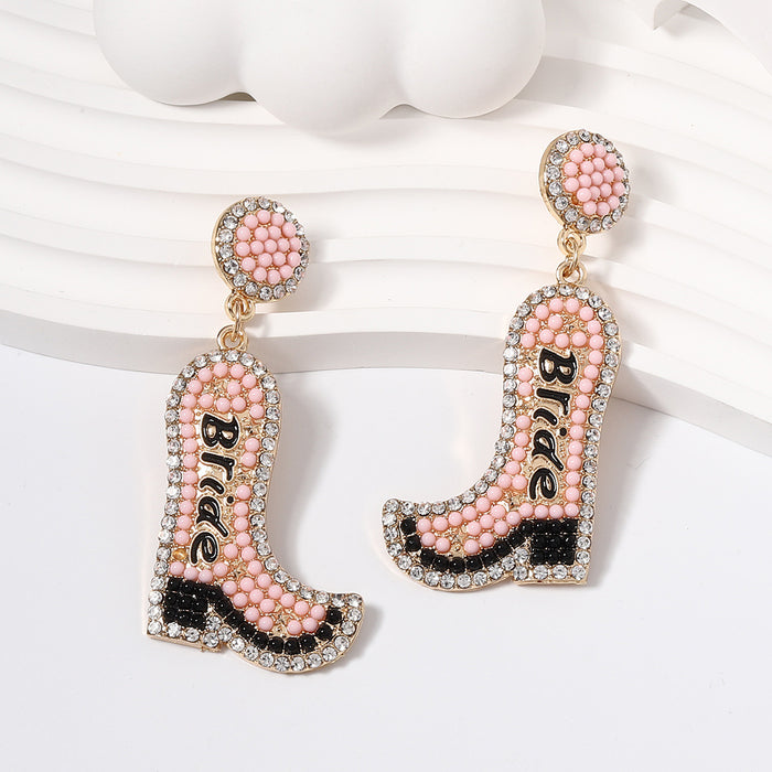 Wholesale boots alloy rhinestone earrings  beads drop oil earrings for women