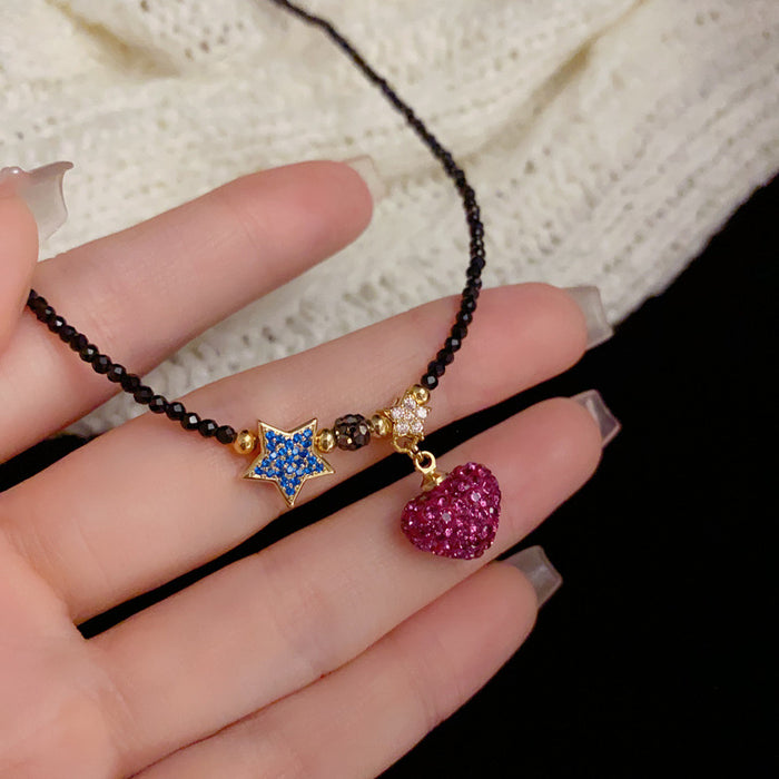Wholesale Love Sparkling Diamond Pentagram Crystal Necklace