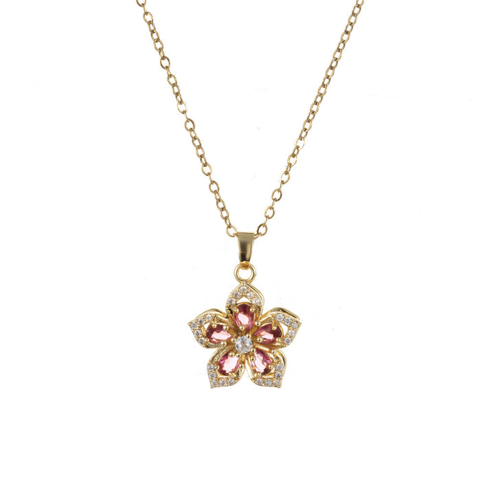 Wholesale Necklace Rotating Zircon Flower Charm Necklace Ornament