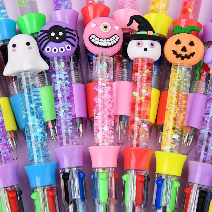 Wholesale Christmas cartoon quicksand four-color pen cute creative multi-color ballpoint pen color press pen student stationery