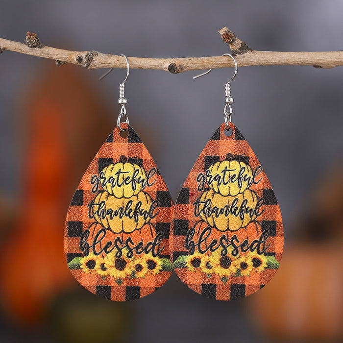 Wholesale Thanksgiving cow pattern pendant earrings pu leather earrings gift