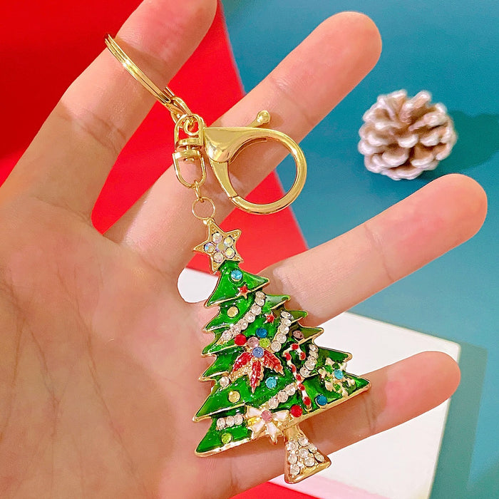 Wholesale Christmas Snowman Elk Rhinestone Keychain Alloy Gold Plated Decorative Bag Charm