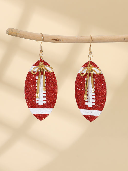 Wholesale Sporty PU leather printed rugby ball earrings