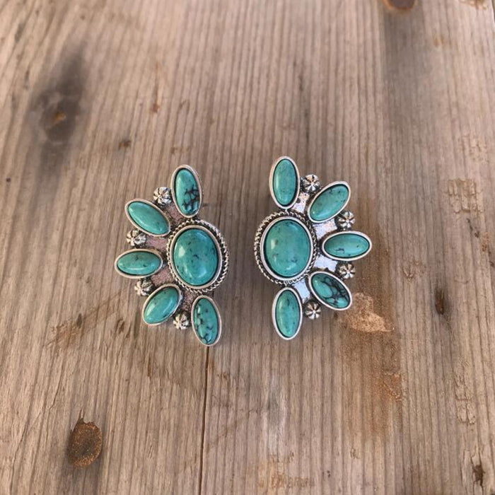 Wholesale Bohemian Geometric Turquoise Stud Earrings Party Fashion Accessory