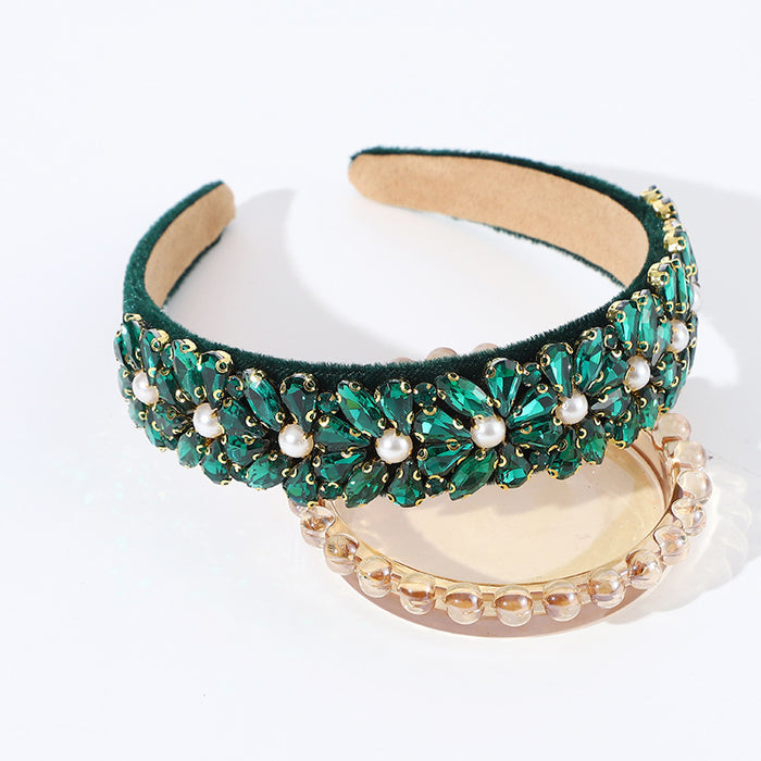 Wholesale Baroque New Half-Flower Novel Stained Glass Diamond Headband Retro Headwear Women' s Full Diamond Exquisite Simple Hair Accessories