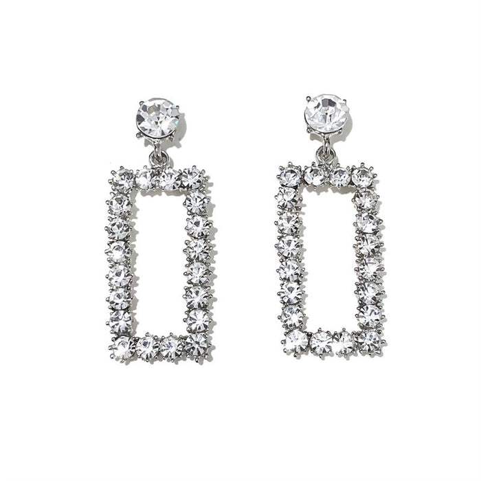 Wholesale Sparkling rhinestone earrings full of diamond temperament, geometric rectangle, simple and versatile earrings