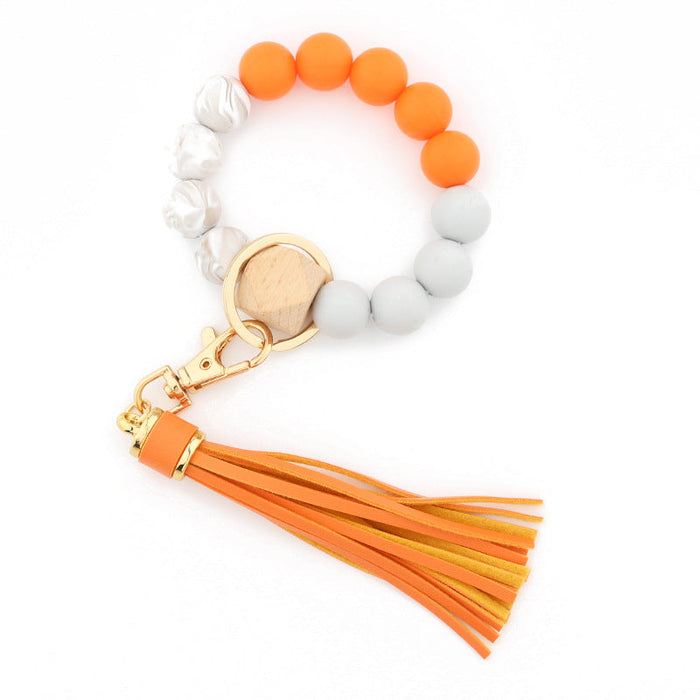 Wholesale Keychains PU Silicone Beads Wooden Beads Anti-lost Wrist JDC-KC-NuoYi020