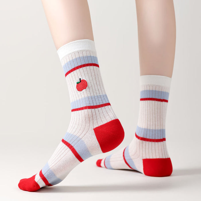 Wholesale New mesh breathable mid tube socks with cartoon embroidery