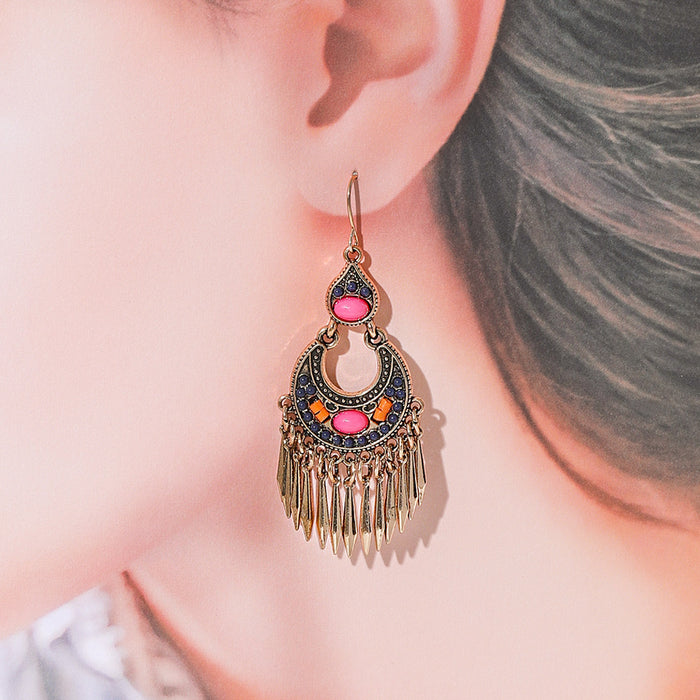 Wholesale Bohemian Tassel Geometric Drop Earrings Electroplated Zinc Alloy Jewelry Accessory MOQ≥2