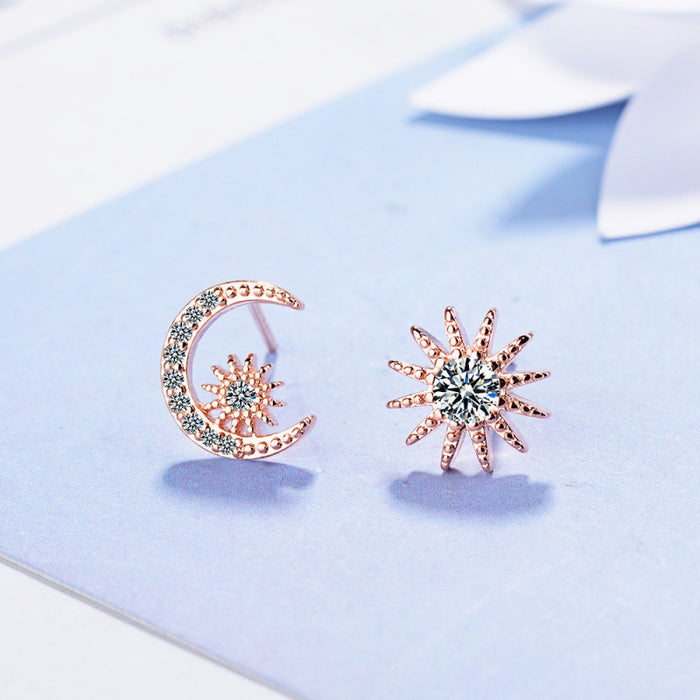 Wholesale Asymmetrical star and moon diamond-studded earrings
