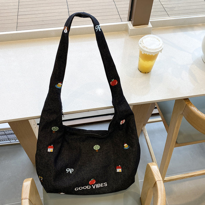 Wholesale Cowboy crossbody bag versatile embroidered single shoulder tote bag simple canvas bag