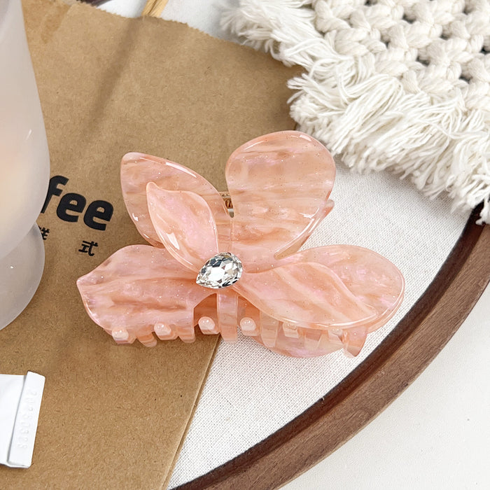 Wholesale Flower Acetate Hair Claw Clip with Rhinestones - Stylish Fashion Accessory