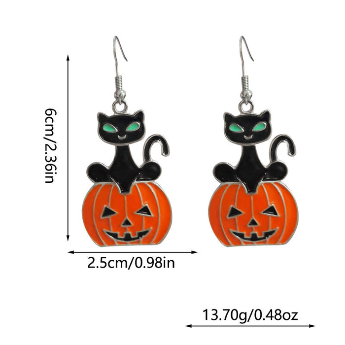 Wholesale Cartoon Black Cat Pumpkin Alloy Earrings JDC-ES-Rulong002