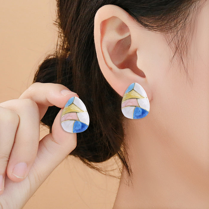 Wholesale Silver Needle Colored Drip Oil Earrings Geometric Earrings Commuting Sweet Earrings