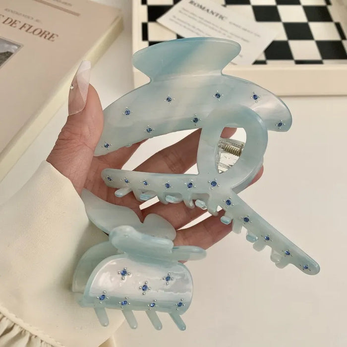 Wholesale Blue rhinestone grip clip, high-end and exquisite, shark clip at the back of the head