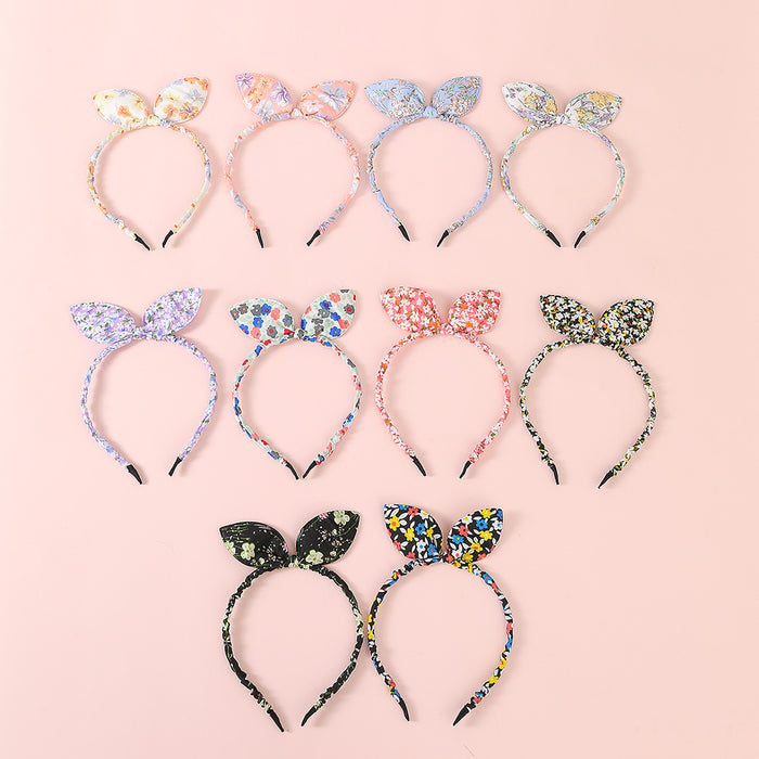 Wholesale Fabric Floral Rabbit Ears Bow Headband JDC-HD-YueS002