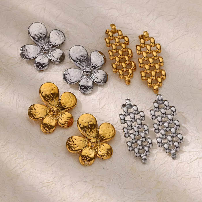 Wholesale  titanium steel hollow bead design earringsbcamellia flower earrings