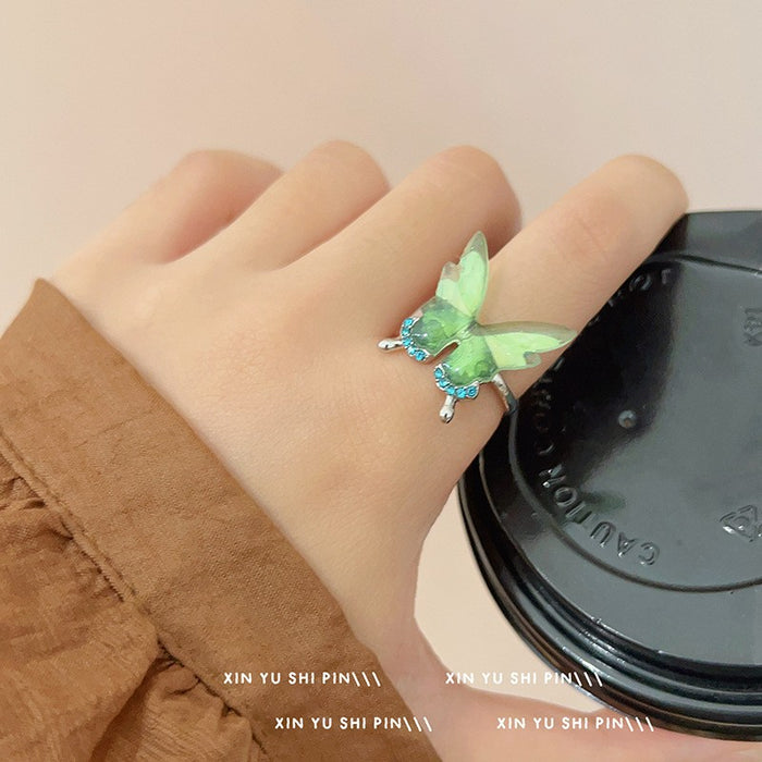 Wholesale Pink butterfly ring, light luxury temperament, niche design, high-end feel, ring ring design