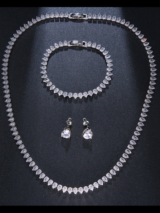 Wholesale Three Piece Accessories Fashion Classic Water Drop Zircon Necklace Earrings Bracelet