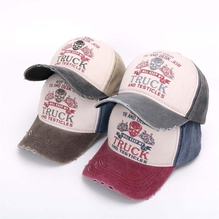 Wholesale Graffiti printed baseball cap, skull washed old cap, color blocked baseball cap, wide brimmed cap, curved brimmed duckbill cap