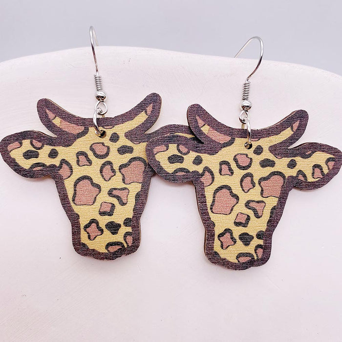 Wholesale Retro Wooden Earrings Western Denim Series Cowhead Sunflower Boho Earrings